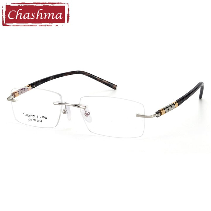 Men's Titanium Rimless Rectangle Frame Eyeglasses 008 Rimless Chashma Silver  