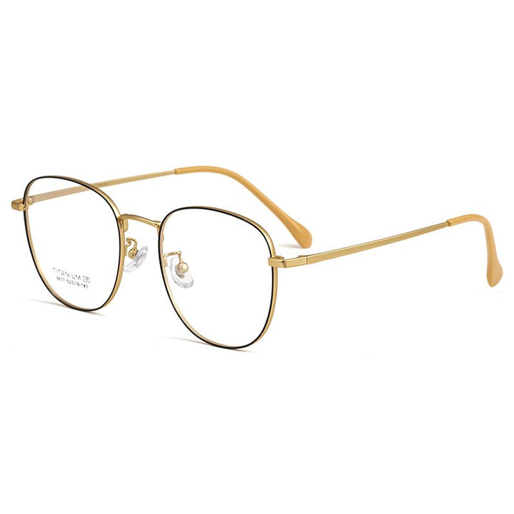 Yimaruili Unisex Full Rim Round Titanium IP Plated Frame Eyeglasses 8617F Full Rim Yimaruili Eyeglasses Black Gold  