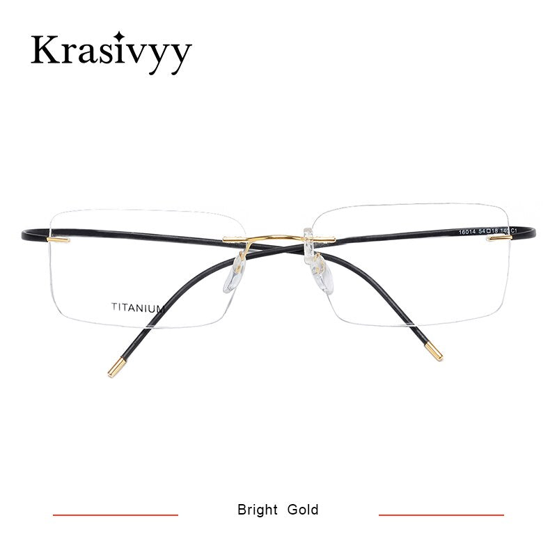 Krasivyy Men's Rimless Square Memory Titanium Eyeglasses Kr16014 Rimless Krasivyy Bright Gold  
