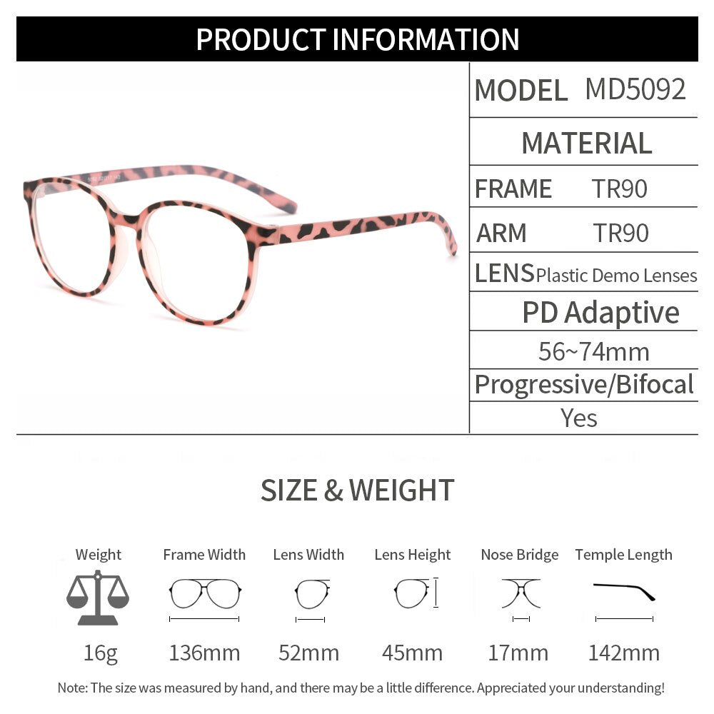 Women's Eyeglasses Round Flexible Legs Ultralight Plastic Tr90 Frame Md5092 Frame Gmei Optical   