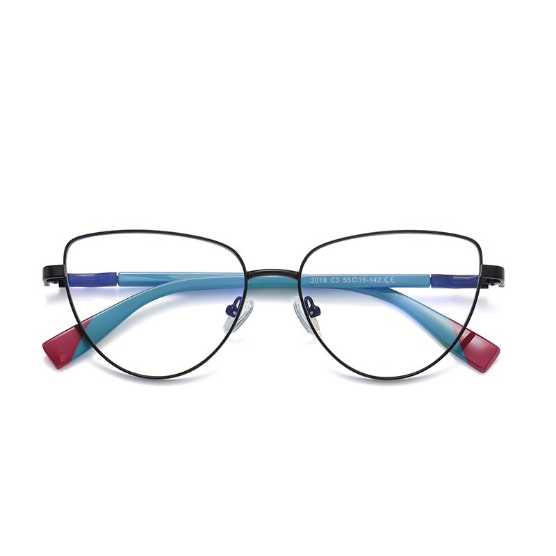 Women's Eyeglasses Cat Eye Anti Blue Ray Light Blocking Metal 3018 Frame Reven Jate C3  
