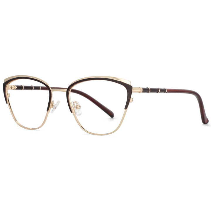 CCspace Women's Full Rim Square Cat Eye Alloy Frame Eyeglasses 53867 Full Rim CCspace tea  