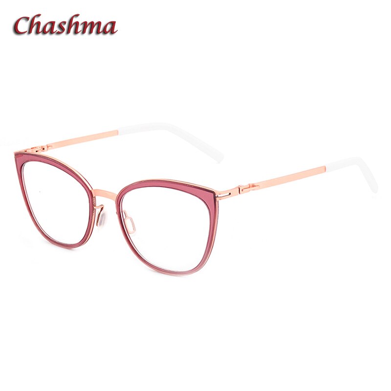 Chashma Ochki Women's Full Rim Square Cat Eye Acetate Alloy Eyeglasses 8907 Full Rim Chashma Ochki C4 Pink  
