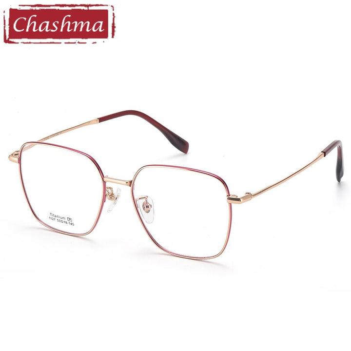 Unisex Titanium Full Rim Frame Eyeglasses 1127 Full Rim Chashma Red Rose Gold  