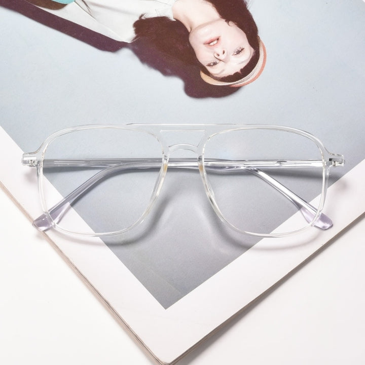Unisex Eyeglasses Transparent Double Beam Retro Flat 6536 Frame Gmei Optical Transparent  