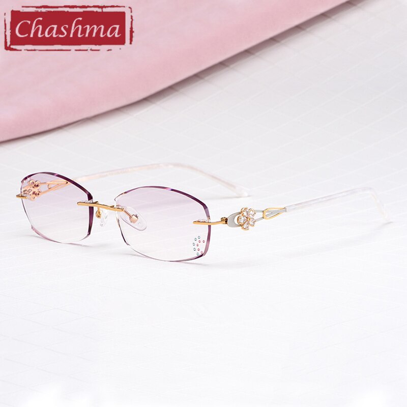Women's Rimless Gradient Tint Eyeglasses Diamond Titanium Frame 2889 Rimless Chashma White Gray Red  