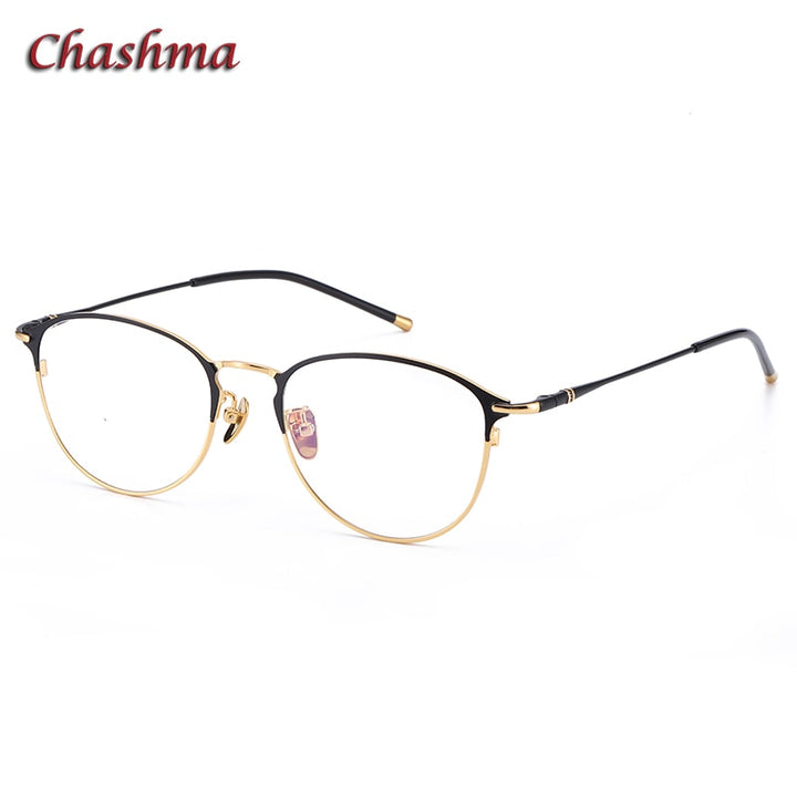 Chashma Ochki Unisex Full Rim Irregular Round Titanium Eyeglasses 6101 Full Rim Chashma Ochki Black Gold  