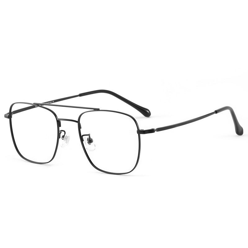 Handoer Unisex Full Rim Irregular Square Titanium Double Bridge Eyeglasses 86067 Full Rim Handoer Black  