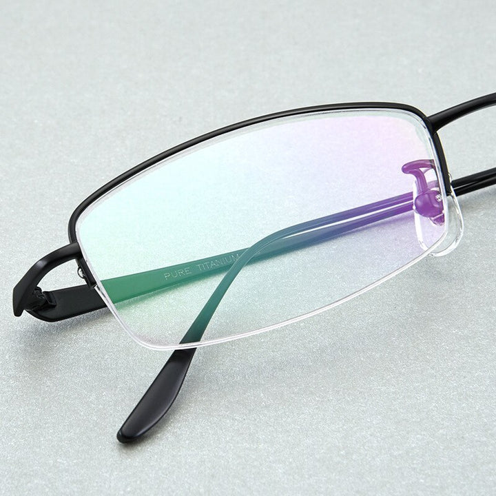 Men's Titanium Semi Rim Square Frame Eyeglasses D8560 Semi Rim Bclear   