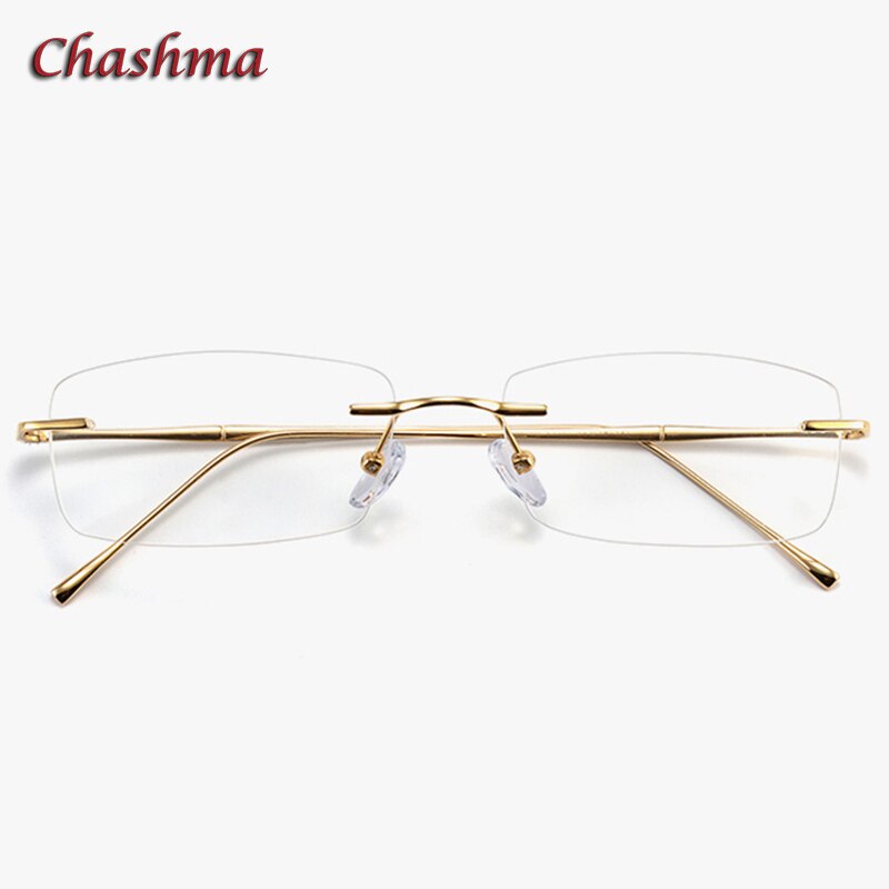 Chashma Ochki Unisex Rimless Rectangle Titanium Eyeglasses 632 Rimless Chashma Ochki Gold  