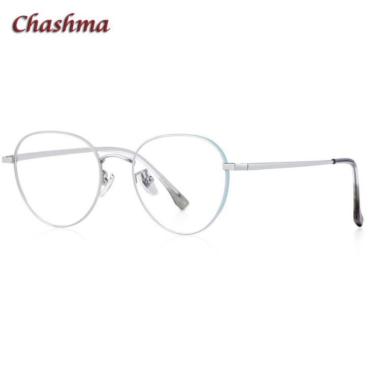 Chashma Ochki Unisex Full Rim Round Titanium Eyeglasses 3927 Full Rim Chashma Ochki Silver Blue  