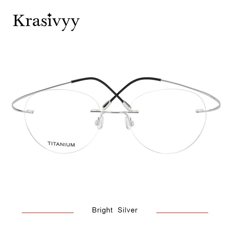 Krasivyy Unisex Rimless Round Titanium Eyeglasses Kr16017 Rimless Krasivyy Bright Silver  