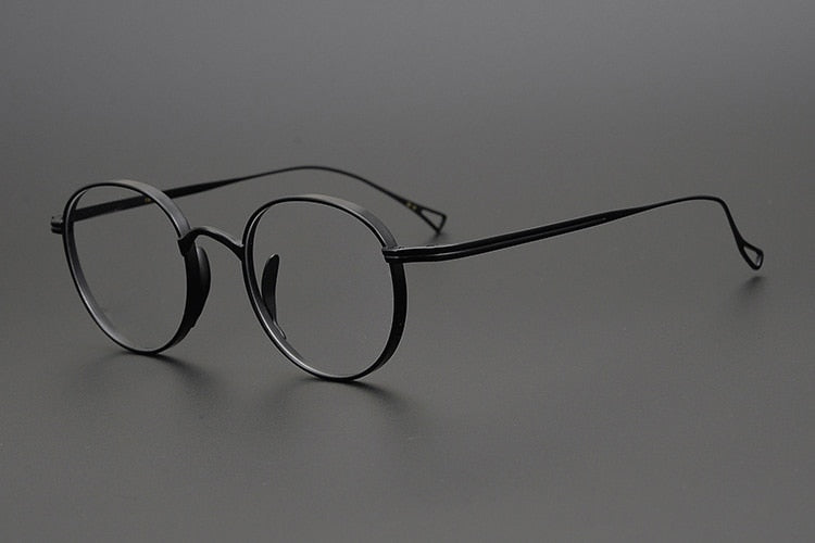 Muzz Men's Full Rim Round Brushed Titanium Frame Eyeglasses 10518T Full Rim Muzz Black  