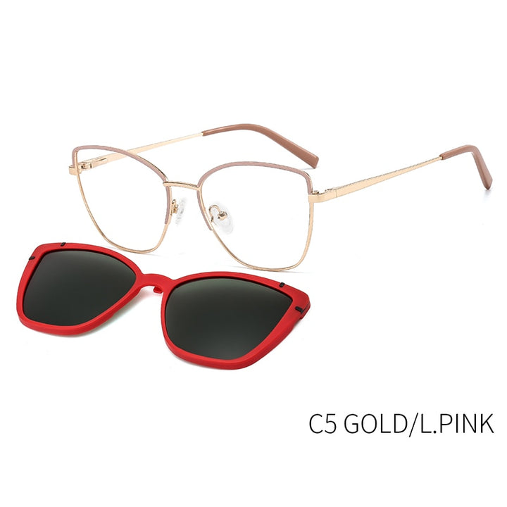 Kansept Women's Full Rim Square Cat Eye Alloy Frame Eyeglasses Magnetic Polarized Clip On Sunglasses  B23109 Clip On Sunglasses Kansept B23109C5  