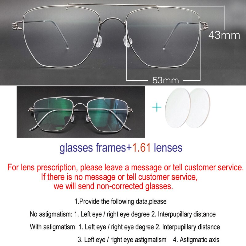 Unisex Handcrafted Stainless Steel Double Bridge Frame Eyeglasses Customizable Lenses Frame Yujo 1.61 China 