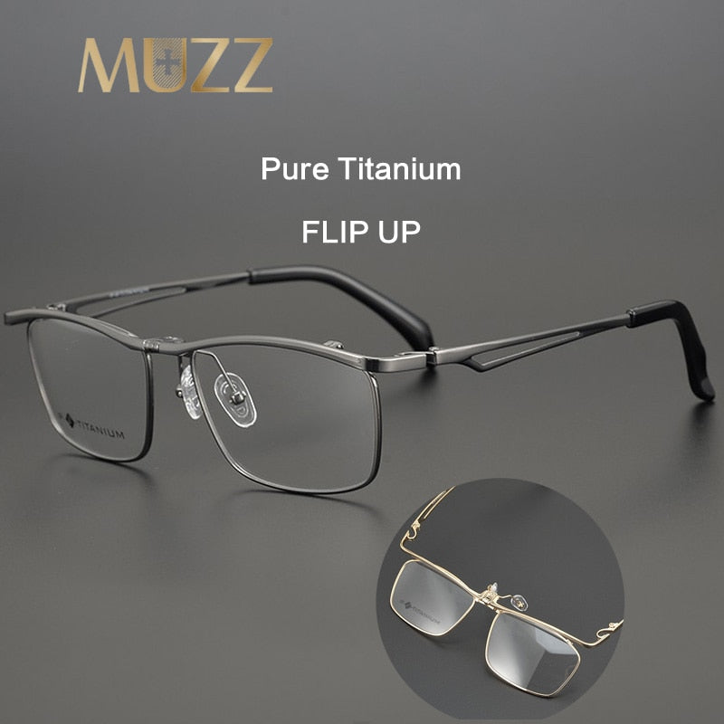 Muzz Men's Full Rim Square Titanium Flip Up Frame Eyeglasses 18043 Full Rim Muzz   