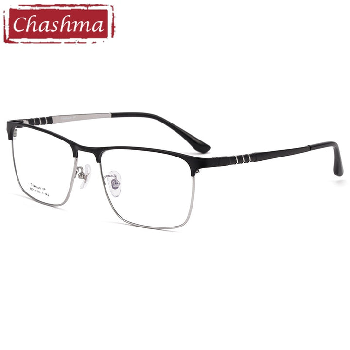 Chashma Ottica Men's Full Rim Square Titanium Eyeglasses 8801 Full Rim Chashma Ottica Black Silver  