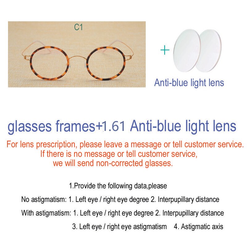 Unisex Handcrafted Customizable Lens Titanium Alloy Round Frame Eyeglasses Frame Yujo Anti blue light C1 China 