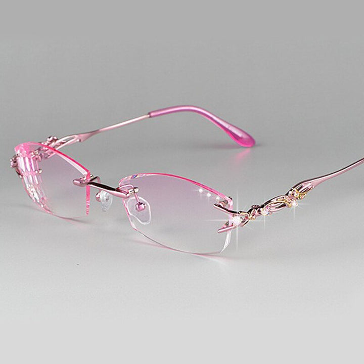 Chashma Ottica Women's Rimless Oval Rectangle Titanium Eyeglasses Tinted Lenses 8036a Rimless Chashma Ottica Pink  
