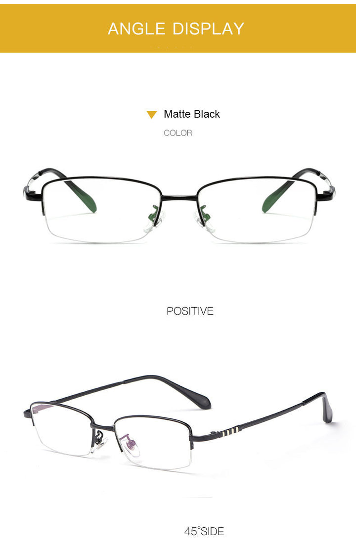 Hotony Men's Semi Rim Titanium Alloy Rectangle Frame Eyeglasses 9071 Semi Rim Hotony   
