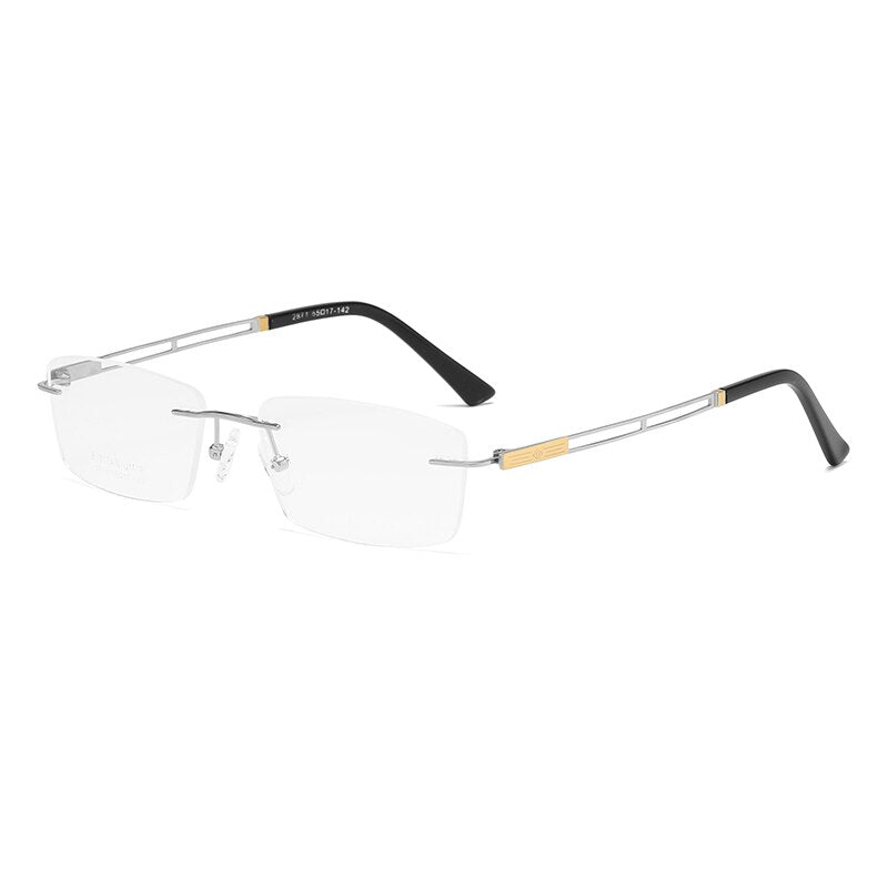 Zirosat 2871 Unisex Eyeglasses Pure Titanium Rimless Square Ultralight Rimless Zirosat Silver  