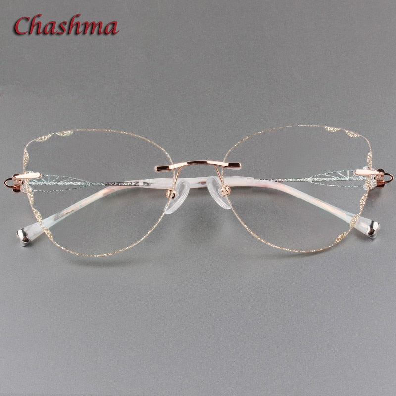 Chashma Ochki Women's Rimless Square Cat Eye Titanium Eyeglasses Tinted Lenses 88051 Rimless Chashma Ochki   