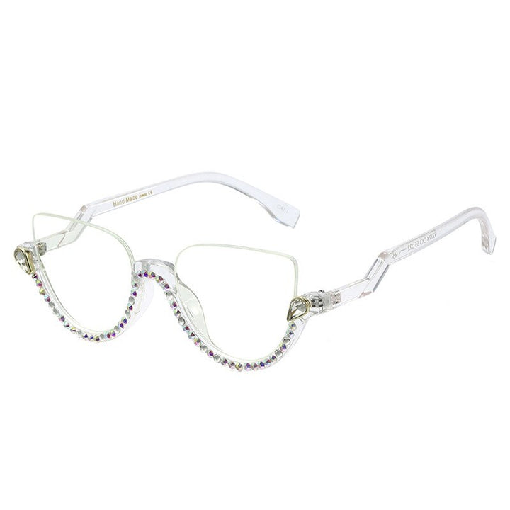 CCSpace Women's Semi Rim Tr 90 Titanium Jeweled Frame Eyeglasses 45159 Semi Rim CCspace 03  