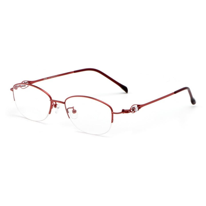 Yimaruili Women's Semi Rim Alloy Frame Eyeglasses 8020Z Semi Rim Yimaruili Eyeglasses Red  