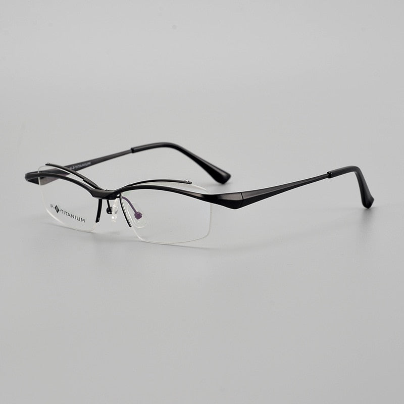 Muzz Men's Semi Rim Square Titanium Flip Up Frame Eyeglasses 18019 Semi Rim Muzz Black  