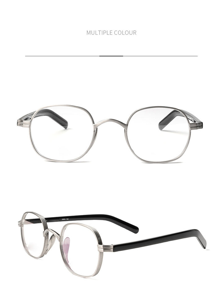 Muzz Men's Full Rim Round Square Titanium Frame Eyeglasses 101182 Full Rim Muzz Silver  