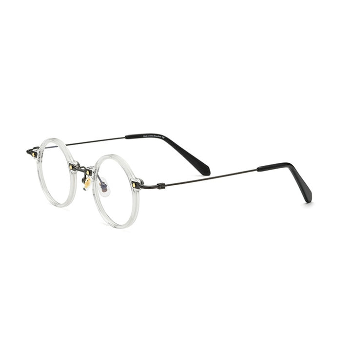 Gatenac Unisex Full Rim Round Acetate Titanium Frame Eyeglasses Gxyj577 Full Rim Gatenac Transparent  