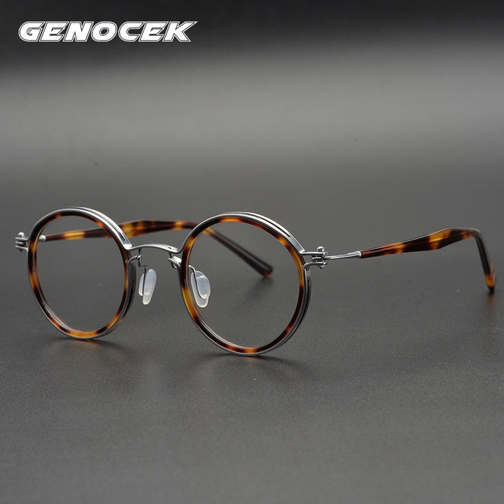 Gatenac Unisex Full Rim Round Handcrafted Acetate Alloy Frame Eyeglasses Gxyj07 Full Rim Gatenac   