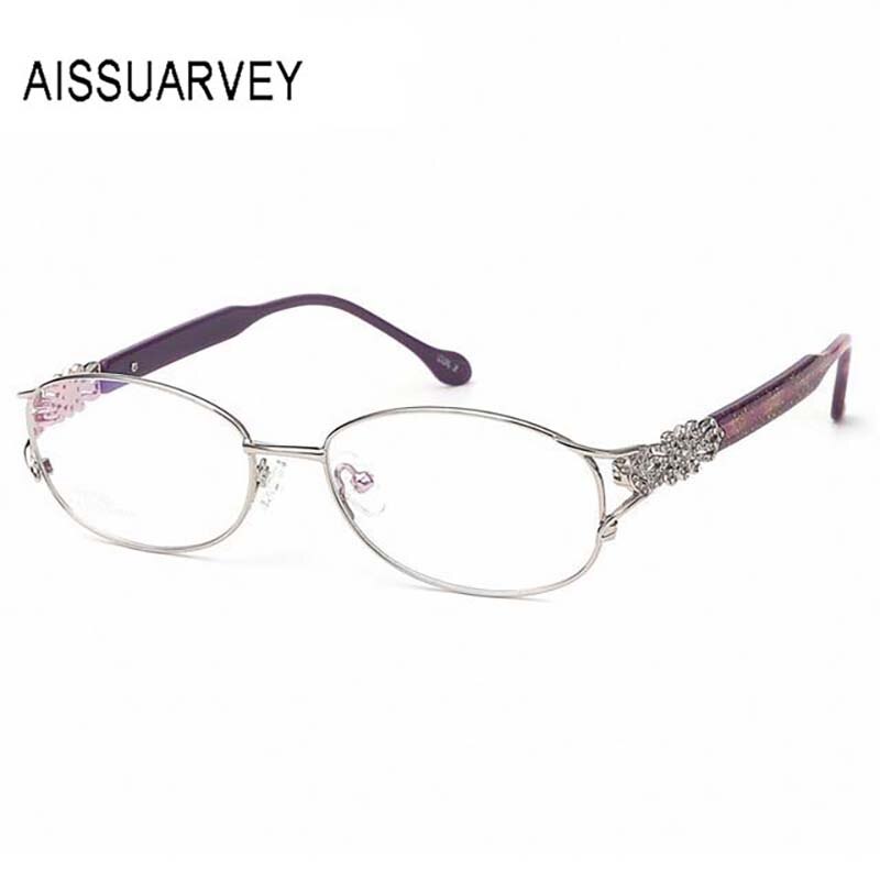 Aissuarvey Women's Full Rim Round Alloy Frame Eyeglasses Rhinestones Full Rim Aissuarvey Eyeglasses Silver purple  