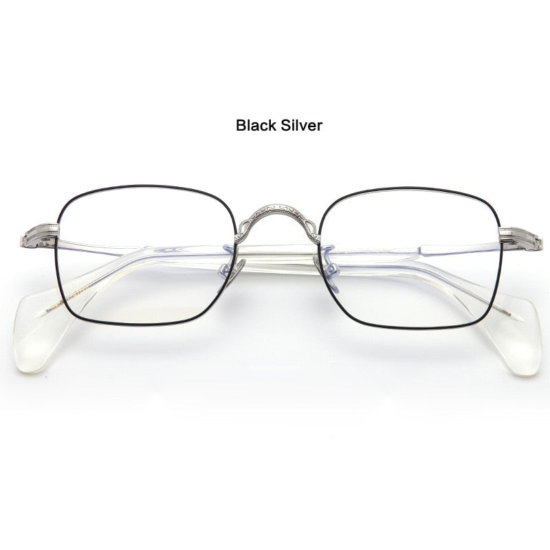 Muzz Unisex Full Rim Square Hand Crafted Titanium Acetate Frame Eyeglasses M3660 Full Rim Muzz Black Silver  
