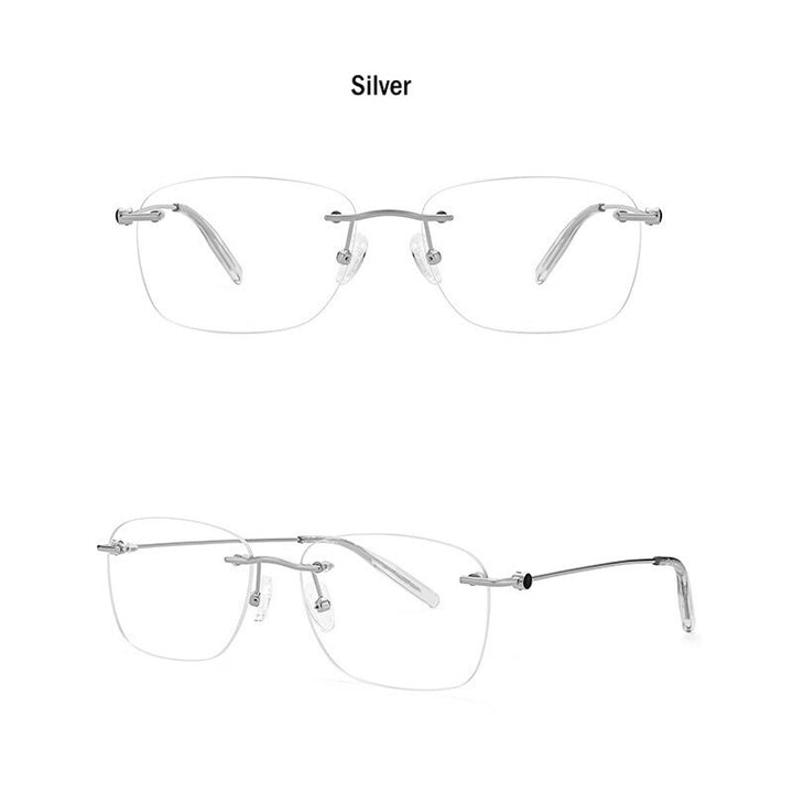 Muzz Men's Rimless Square Titanium Frame Eyeglasses 160221 Rimless Muzz Silver  