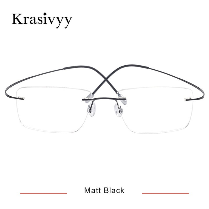 Krasivyy Men's Rimless Square Titanium Eyeglasses Kr16064 Rimless Krasivyy Matt Black  