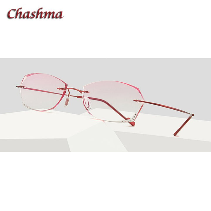 Chashma Ochki Women's Rimless Oval Rectangle Titanium Eyeglasses 6074 Tinted Lenses Rimless Chashma Ochki Red without Fold  