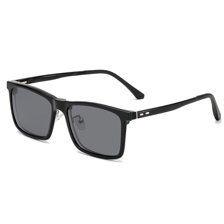 KatKani Men's Semi Rim Alloy Frame Eyeglasses Magnetic Polarized Sunglasses Tj2172 Sunglasses KatKani Eyeglasses Black Silver C1  