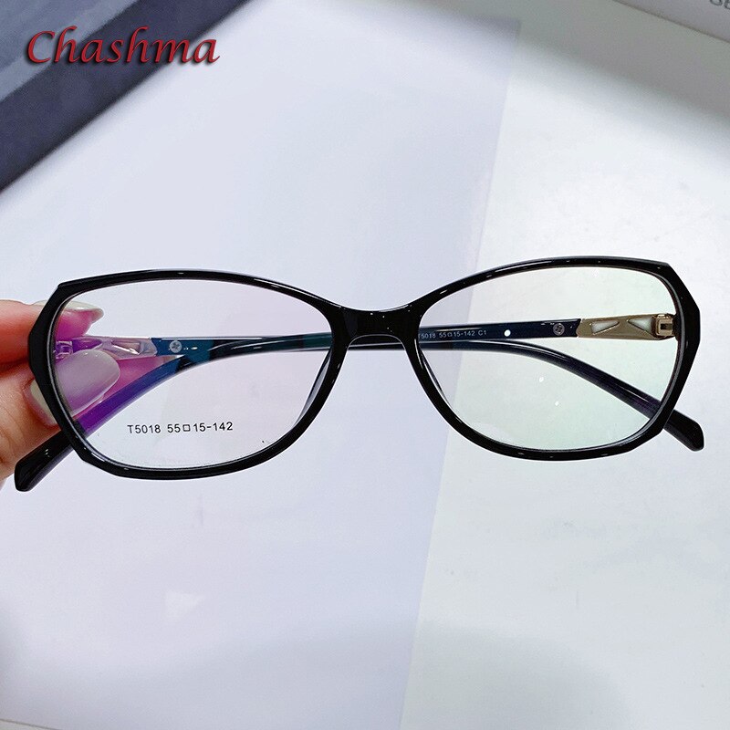 Chashma Ottica Women's Full Rim Square Tr 90 Titanium Eyeglasses 8015 Full Rim Chashma Ottica Bright Black  