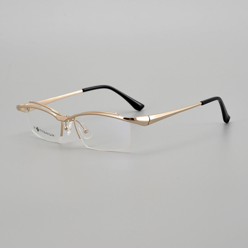 Muzz Men's Semi Rim Square Titanium Flip Up Frame Eyeglasses 18019 Semi Rim Muzz Gold  