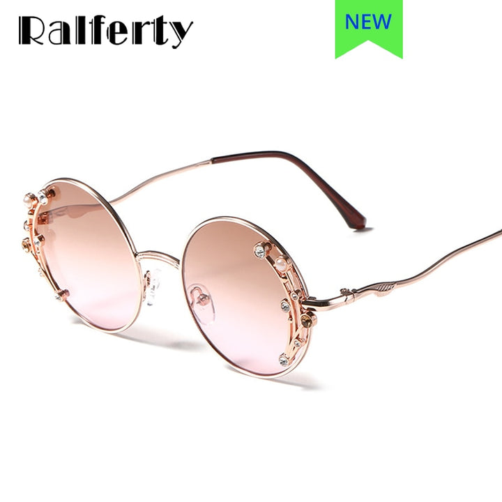Ralferty Chic Round Sunglasses Women Luxury Brand Designer Crystal Pearl Women's Sun Glasses Decorative Uv40 Sunglasses Ralferty   