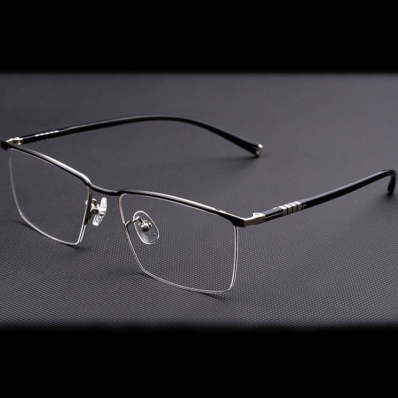 Hotochki Men's Semi Rim Titanium Frame Eyeglasses P9861 Semi Rim Hotochki Black Silver  