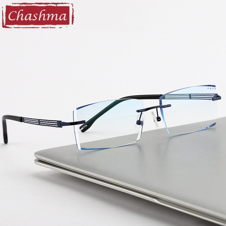 Chashma Ottica Men's Rimless Rectangle Titanium Eyeglasses Tinted Lenses 1025 Rimless Chashma Ottica Blue  
