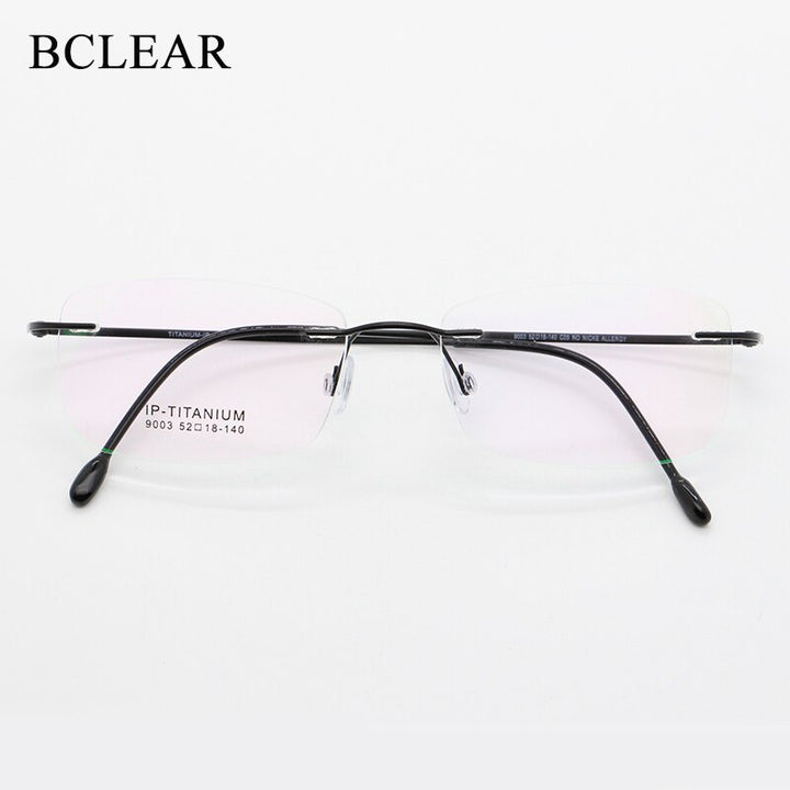 Unisex Rimless Titanium Frame Eyeglasses Customizable Lenses 9003 Rimless Bclear black  