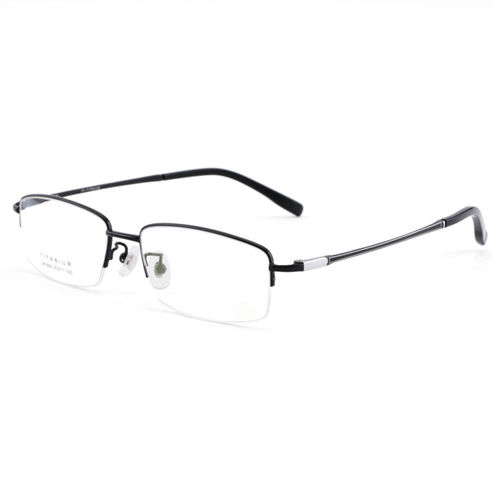 Men's Semi Rim Square Titanium Frame Eyeglasses Lb7805 Semi Rim Bclear black  