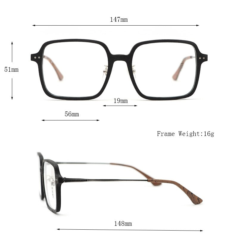 Hdcrafter Unisex Full Rim Square Wood Acetate Frame Eyeglasses 8990 Full Rim Hdcrafter Eyeglasses   