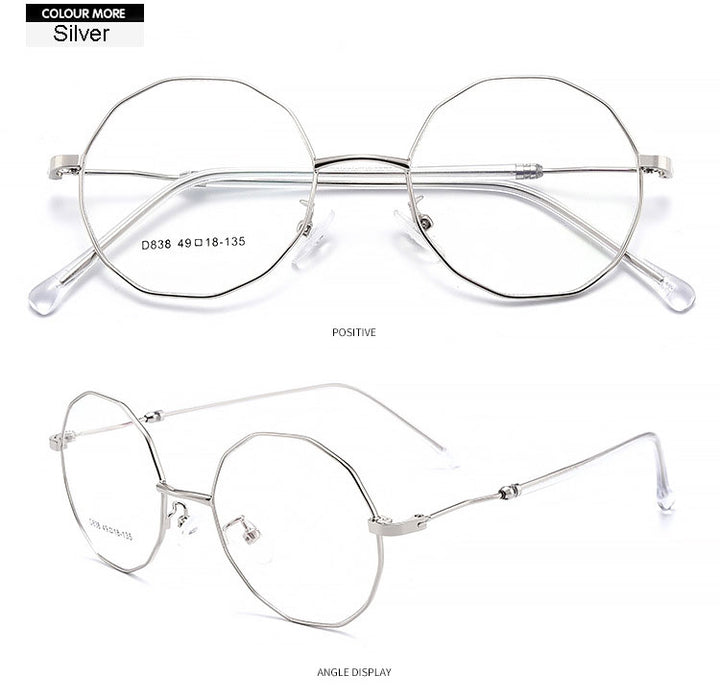 Hotony Unisex Full Rim Polygon Round Alloy Frame Spring Hinge Eyeglasses D838 Full Rim Hotony   