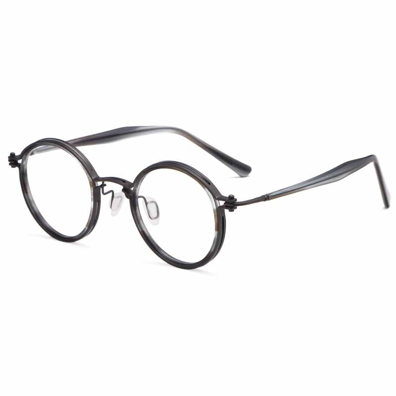 Yimaruili Unisex Full Rim Round Titanium Frame Eyeglasses H33088 Full Rim Yimaruili Eyeglasses Black Gun  