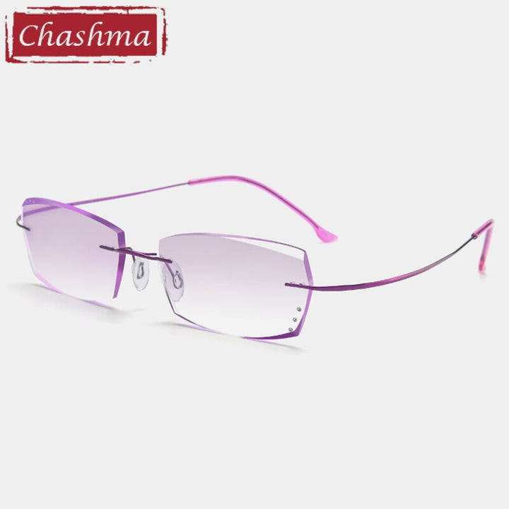 Chashma Ottica Unisex Rimless Rectangle Titanium Eyeglasses Tinted Lenses 1865 Rimless Chashma Ottica Purple  