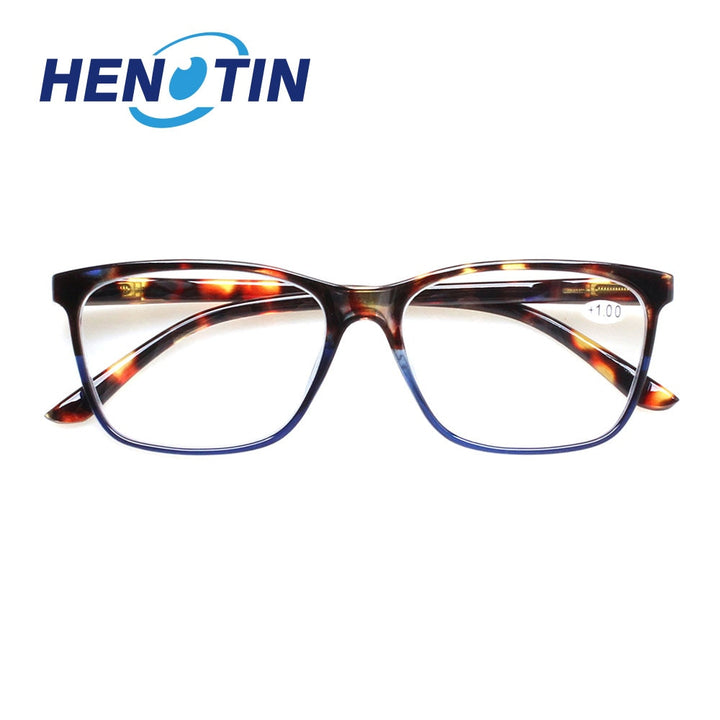 Henotin Eyeglasses Unisex Stylish Rectangular Reading Glasses Spring Hinge Diopter 0 To 1.50 Reading Glasses Henotin 0 blue 